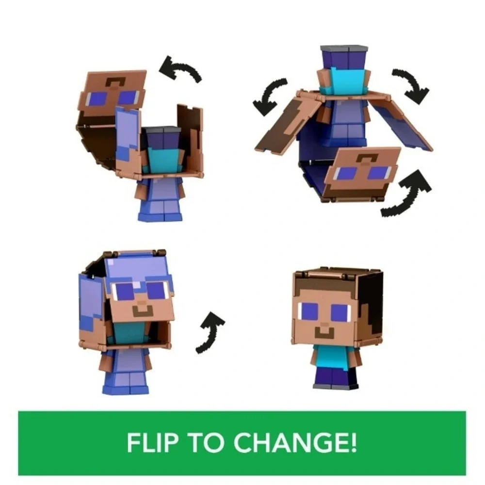 Minecraft Movie Flippin Figs Steve Enchanted Armor 2-in-1 Figure Mattel NEW